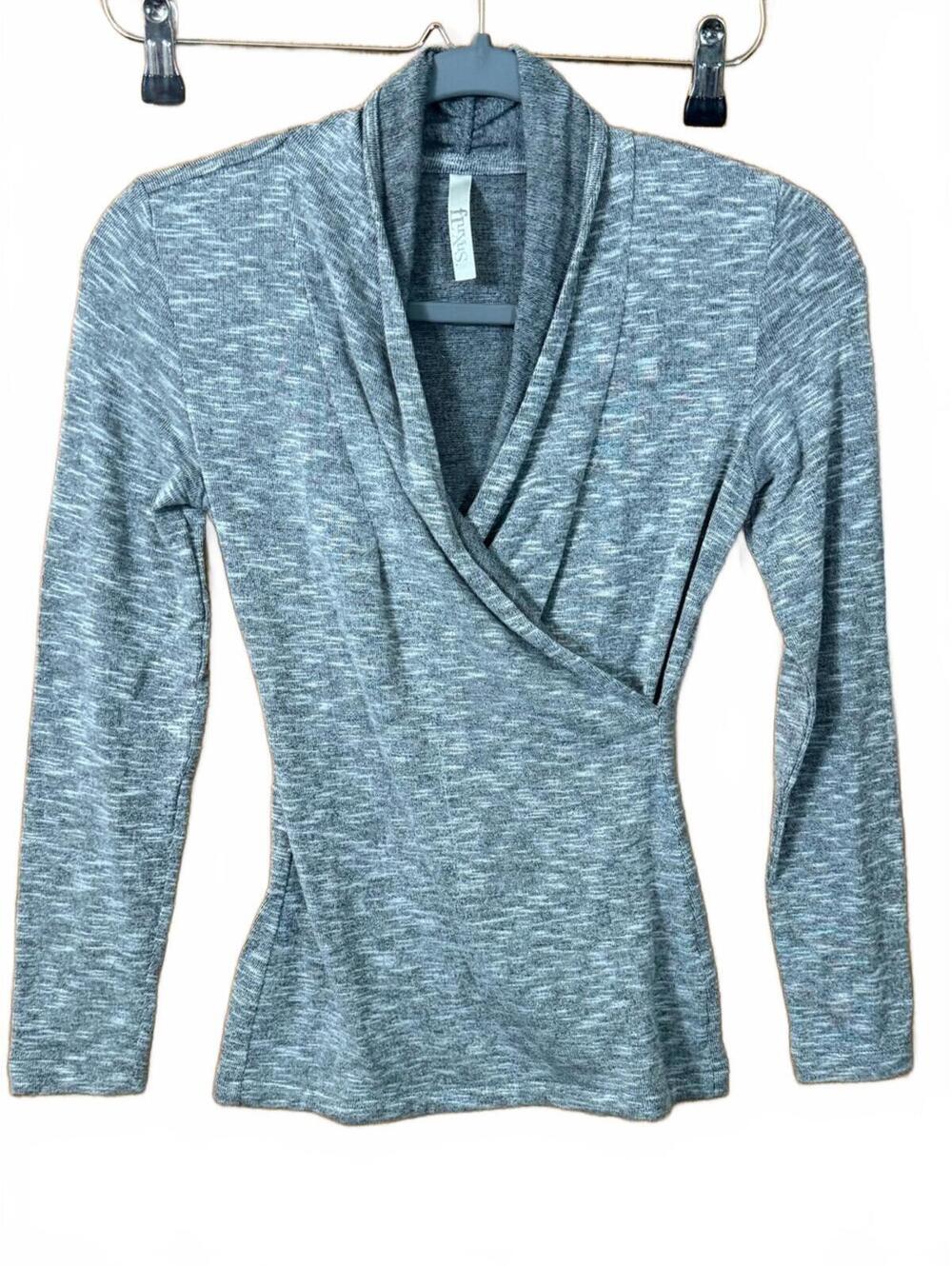 Fluxus Apt. 9 Heather Gray Long Sleeve Wrap-Front Top, Size XS, New Without Tags